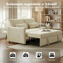 Divano Letto 2 Posti 3 in 1  con Schienale Regolabile in 3 Posizioni con 2 Cuscini in Ciniglia Beige      