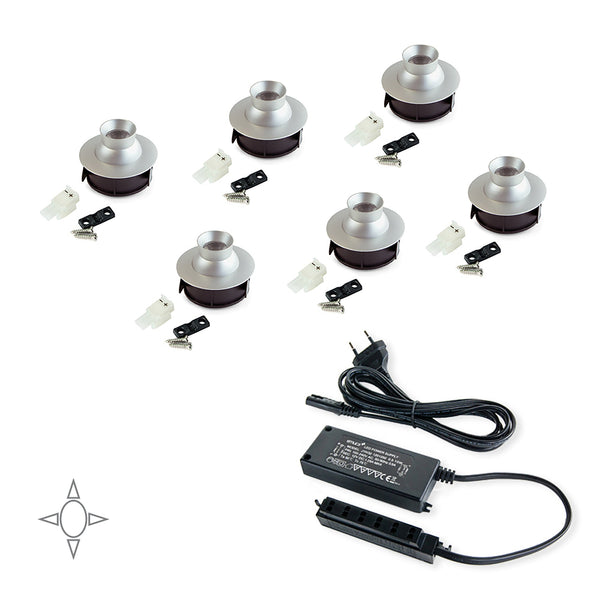 sconto Emuca verstellbare LED-Leuchte 33 mm 15 W Naturweiß Lichtkonverter Aluminium matt 6 Stück