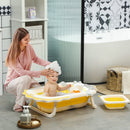 Vaschetta Bagnetto per Neonati Pieghevole 80,5x55x20 cm con Cuscino e Bacinella Lavabo Giallo  