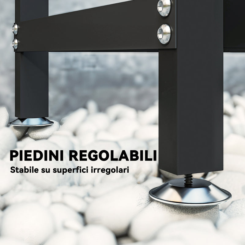 Legnaia da Esterno 235x31x116 cm con Telo Impermeabile e Struttura Regolabile in Metallo Nero      