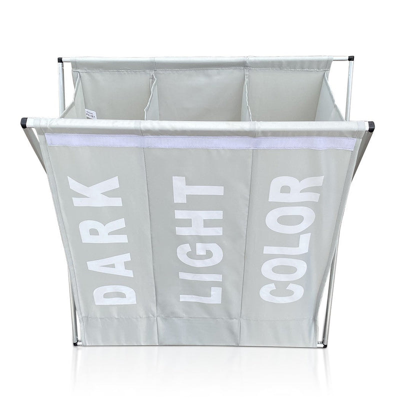 Cesto Portabiancheria 63x61x32 cm 3 Scomparti in Alluminio Grigio Chiaro