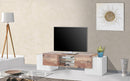 Mobile TV 4 Ante 190x35/45x45 cm Pillon Bianco Lucido e Acero Pereira