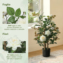 Pianta Finta di Rosa 40x33x90 cm con 17 Fiori 344 Foglie e Vaso Anti-UV Bianco      