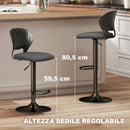 Set 2 Sgabelli da Bar 40,5x43x84-105 cm in Tessuto Effetto Lino e Metallo con Poggiapiedi Nero      