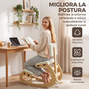 Sedia Ergonomica Inginocchiata 54x98x86 cm in Tessuto Effetto Lino e Legno Crema      