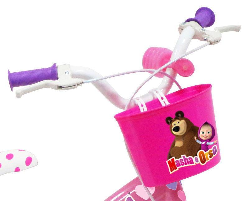 Bicicletta per Bambina 12" 2 Freni Gomme in EVA Masha e Orso Rosa