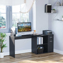 Scrivania Angolare da Ufficio 2 Cassetti e 2 Ripiani 117x82x74 cm in Legno Nero 