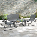 Set Salotto da Esterno con Divano 2 Posti 2 Sedie e Tavolino da Caffè Metallo e Texteline Grigio Chiaro      