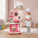 Cucina Giocattolo per Bambini 3-6 Anni 67x25x87 cm con Luci Suoni Fornello Lavello Rubinetto e Cappa in Plastica Rosa      