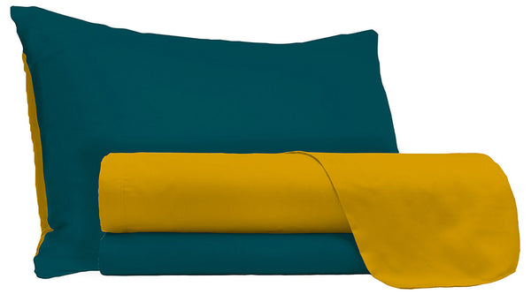 acquista Satz Bettlaken und Kissenbezüge Doubleface Ocker/Grünes Öl