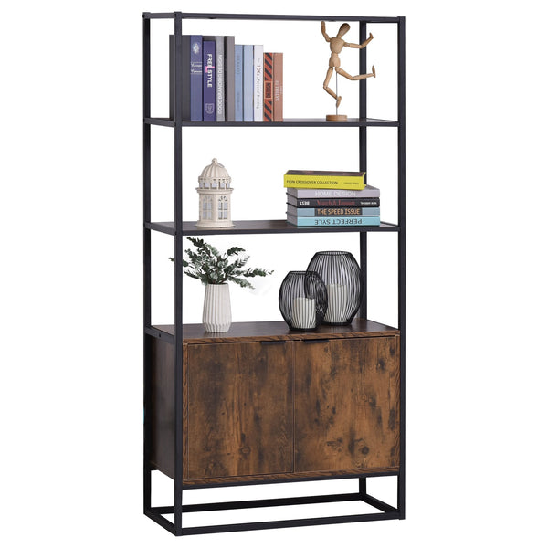 acquista Bücherregal 3 Regale 2 Türen 76x33x162,5 cm in Holz und schwarzem Metall