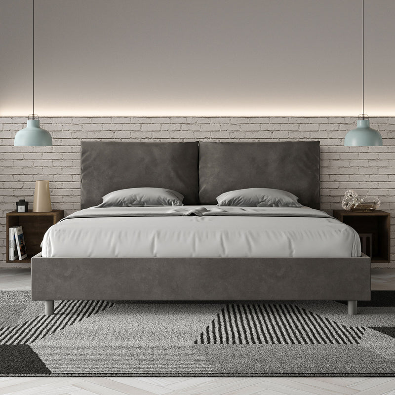Letto Matrimoniale Imbottito in Microfibra Antea Large Grigio Varie Misure