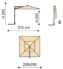 Ombrellone da Giardino Decentrato 2,5x2,5m Palo in Alluminio Effetto Legno Tessuto Olefin Trend Wood Nero