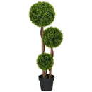 Pianta di Bosso Artificiale a 3 Sfere Altezza 110 cm con Foglie di Bambù Vaso Incluso Verde      