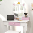 Set Toeletta Trucco Bambina 55x34x87 cm con Sgabello Specchio in Acrilico 2 Scatole Portaoggetti Design Unicorno in MDF Rosa      