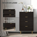 Cassettiera da 4 Cassetti Design Canettato 60x40x96 cm con Maniglie Dorate e Dispositivo Antiribaltamento in MDF Nero      