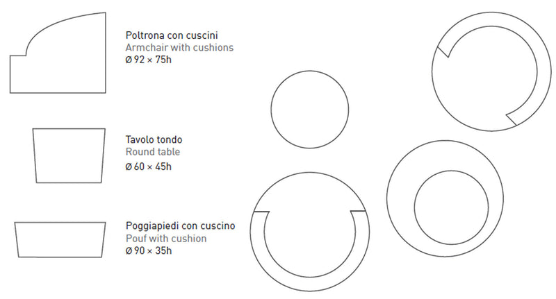 Set da Giardino 2 Poltrone Tavolino e Poggiapiedi in Wicker Ranieri Malibù