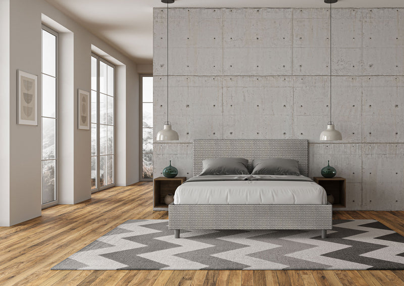 Letto Matrimoniale Giroletto con Alzata Comoda Imbottito in Tessuto Labirinto Adele Grigio Varie Misure