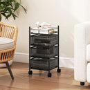 Carrello Cucina a 3 Livelli 27,5x27,5x62 cm con Cestini in Metallo Girevoli Ruote e Freno Nero      