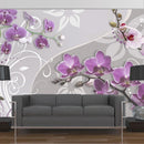 Fotomurale - Volo di Orchidee Porpora 300X210 cm Carta da Parato Erroi