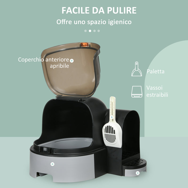 Lettiera per Gatti Chiusa con Coperchio Vassoio Estraibile e Paletta 52x60x42 cm Grigio Scuro  