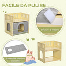 Casetta per Gatti 2 Livelli 48x38x47 cm con Cuscini Rimovibili e Guide di Sicurezza in Legno e Tessuto Grigio e Bianco