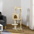 Albero Tiragraffi per Gatti con Cuccia e Piattaforma 104H cm Rivestimento in Sisal e Peluche Bianco Crema      