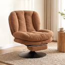 Poltrona da Salotto Girevole Imbottita 69x92x89 cm con Poggiapiedi in Tessuto Effetto Lino Marrone Scuro      