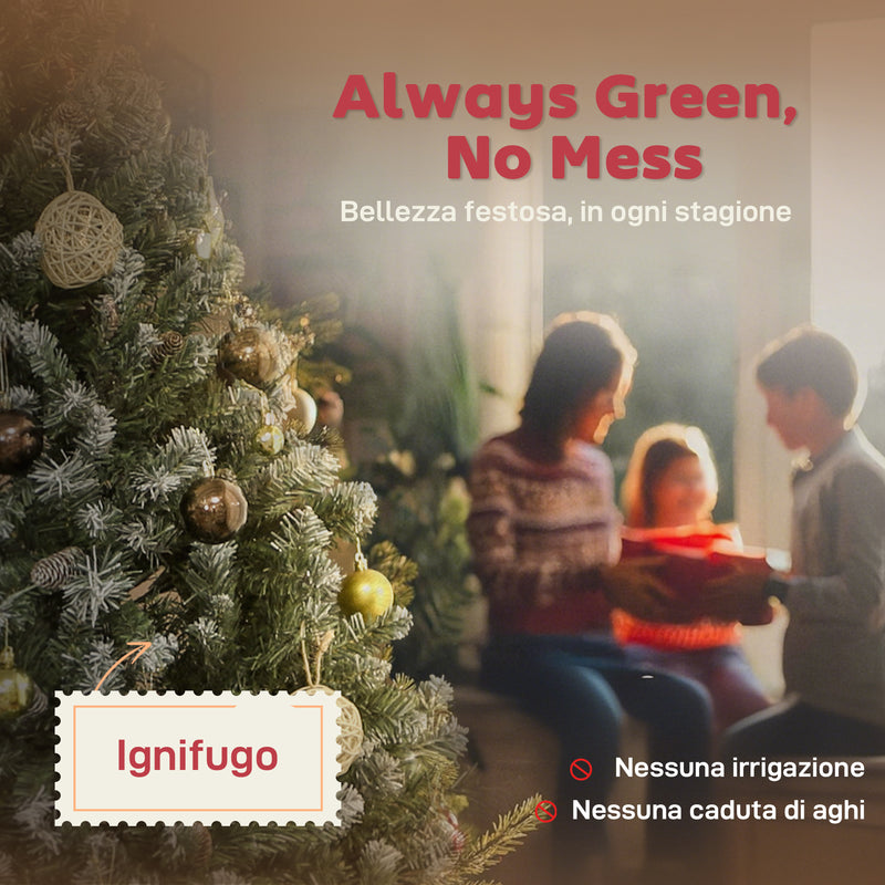 Albero di Natale Innevato 180 cm 910 Rami Effetto Neve con Pigne in Plastica e Metallo Verde  