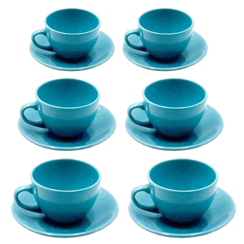 Set 6 Tazze da The con Piattino Ø9,5xh7 cm in Gres Porcellanato Romeo Turchese