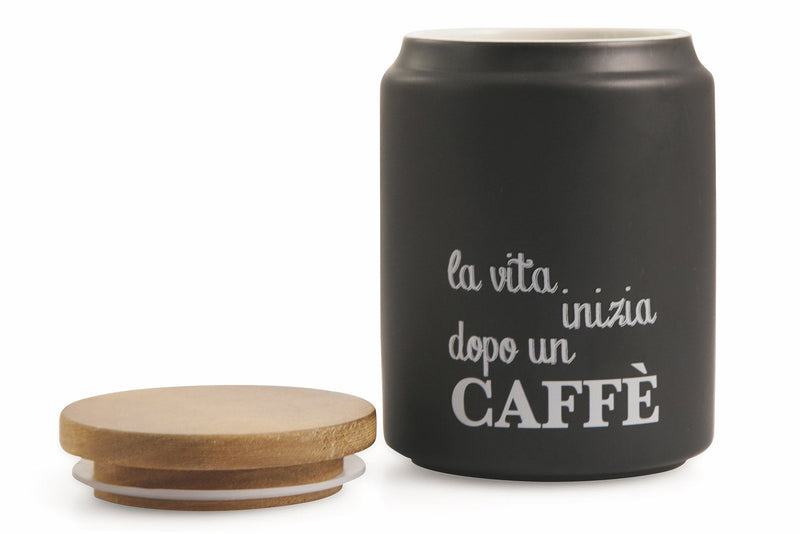 Barattolo Caffè con Scritta Ø11x15 cm in Gres con Coperchio in Bambù VdE Tivoli 1996