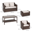 Set Salotto da Giardino Divano 2 Poltrone Tavolino e 2 Poggiapiedi in Rattan Marrone