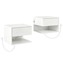Set 2 Comodini Sospesi a Parete 40x35x30 cm con Prese di Corrente in Melamina Bianco      