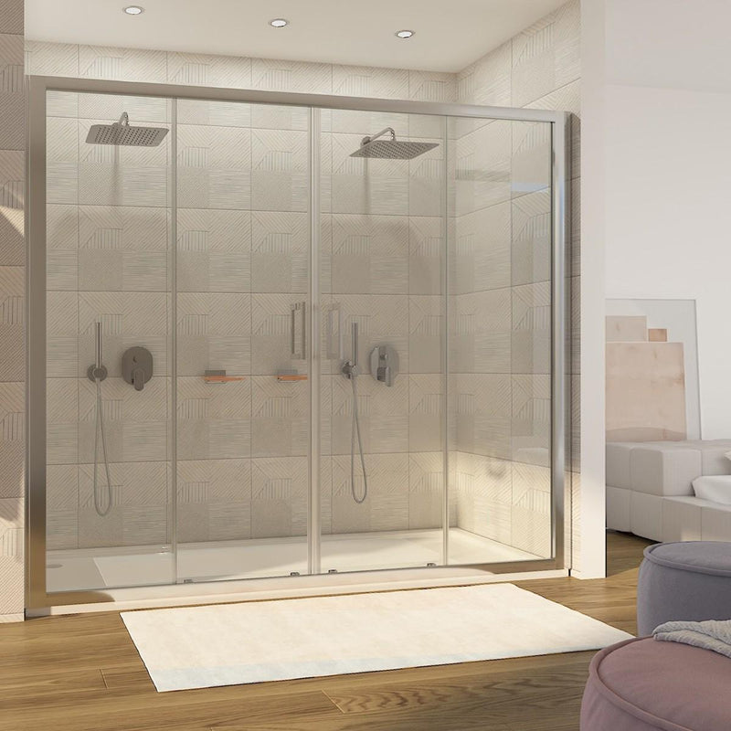 Porta Parete Doccia 2 Ante Scorrevoli in Cristallo Trasparente 6mm H195 Bonussi Giuly Varie Misure