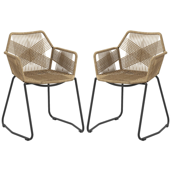 sconto Set 2 Sedie da Pranzo Stile Boho da Interno con Schienale Basso e Braccioli 56x59x74 cm in Rattan PE Giallo
