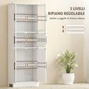 Mobile Bagno Alto Slim 60x30x170 cm a 6 Ripiani con Ante in Vetro e Ripiani Regolabili in MDF Bianco      