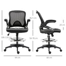 Sedia da Ufficio Traspirante con Braccioli Ribaltabili e Altezza Regolabile 64x60x106-126 cm Nero 