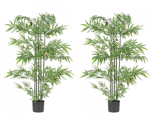 sconto Set 2 Piante Artificiali di Bamboo Ø70x150 cm in Plastica con Vasi Verde