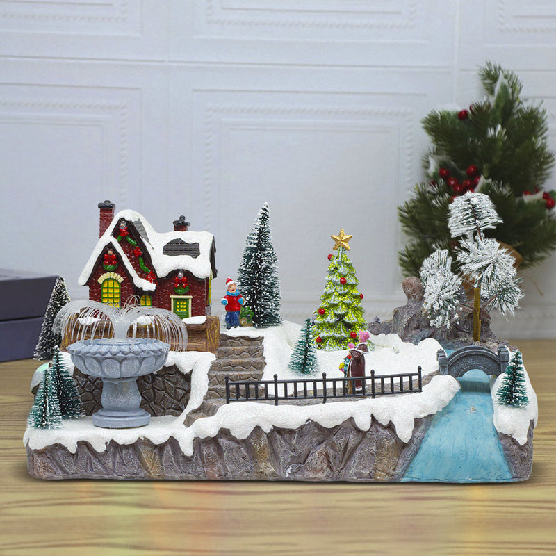 Villaggio Natalizio 32x17x19 cm con Fontana Luci Suoni e Movimento