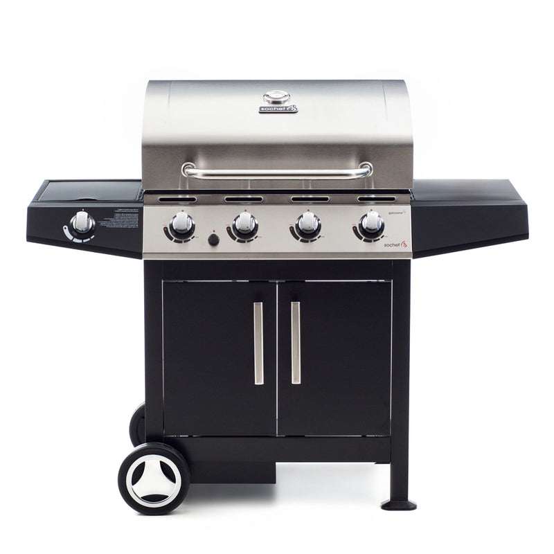 Barbecue a Gas GPL Pietra Lavica 4 Fuochi 14kW con Fornello Laterale Sochef Golosone 4
