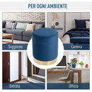 Pouf Poggiapiedi Ø36x42 cm in Velluto  Blu e Oro