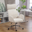 Sedia Ufficio Girevole 65x75x115-123 cm con Poggiatesta e Funzione Dondolo in Bouclé Grigio Chiaro-Bianco      