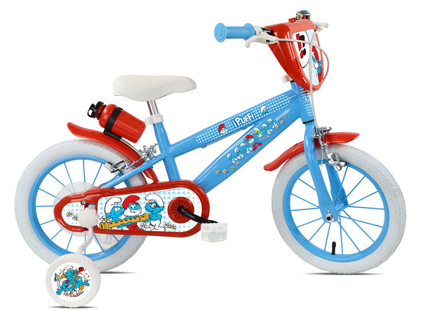 Bicicletta per Bambini 14" MTB a 2 Freni e Stabilizzatori Puffi Azzurro e Rosso online
