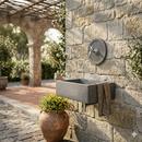 Lavello Rettangolare da Esterno 45x35 cm con Rosone Installazione a Muro in Cemento Madrid Antracite