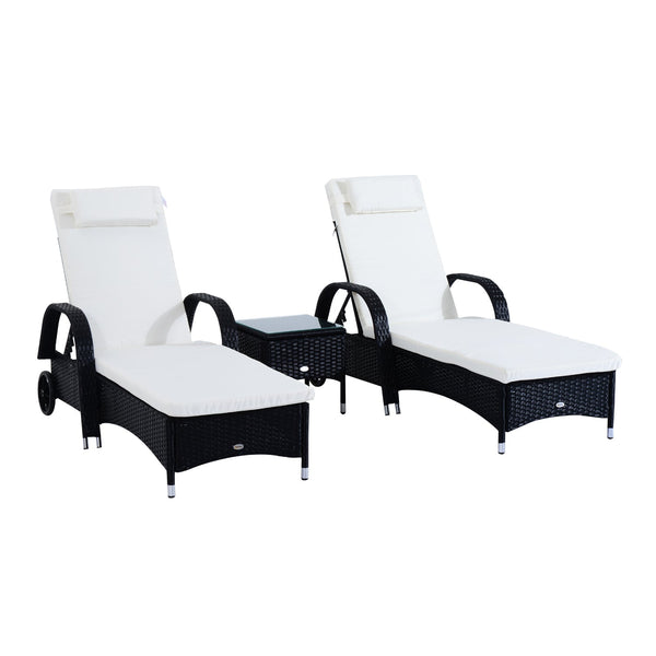 prezzo Set mit 2 Garten-Sonnenliegen aus synthetischem Rattan mit gepolsterter Matratze und schwarzem Couchtisch