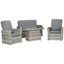 Set Salotto da Giardino Divano + 2 Poltrone + Tavolino  in Rattan PE Grigio