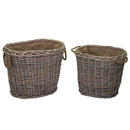 Set 2 portalegna in vimini con manici foderata juta naturale ovale 
