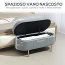 Panca Contenitore Ovale 108x44x43,5 cm con Coperchio Sollevabile in Tessuto Vellutato Grigio  