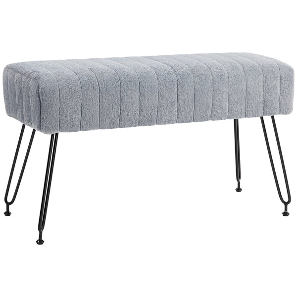 online Panca Fondo Letto Imbottita 82x30x47 cm Pelliccia Sintetica Grigia