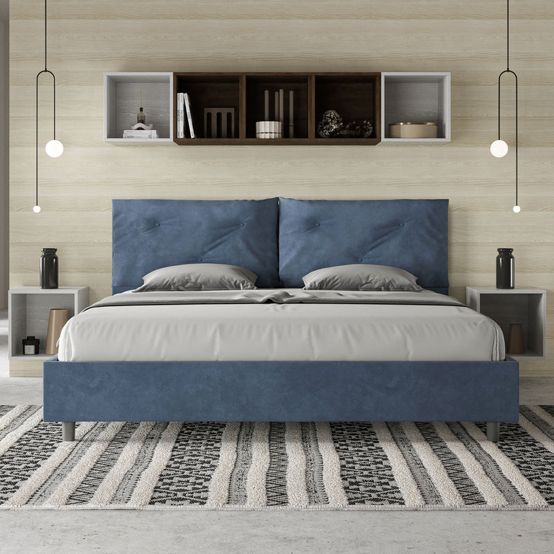 Letto Matrimoniale Imbottito in Microfibra Appia Large Blu Varie Misure